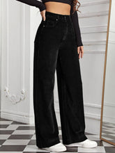 EZwear High Waist Slant Pocket Cord Black Pants